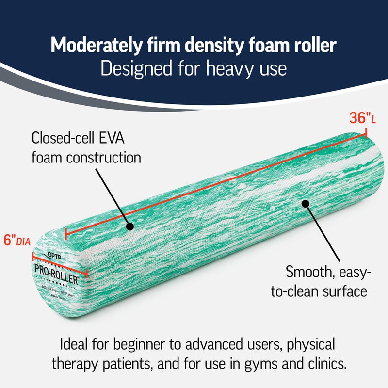 OPTP PRO-ROLLER Standard Density Foam Roller - Durable Roller for Back Massage, Deep Tissue Foam Roller Exercises, Stretching, Fitness, Yoga and Pilates - 36 Inches by 6 Inches, Green - Image 3